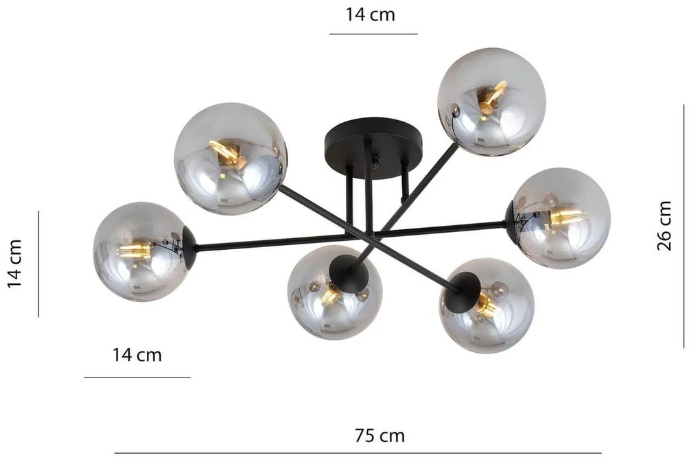 Lampadario Roma 6 Nero con sfere Grafite E14 da soffitto