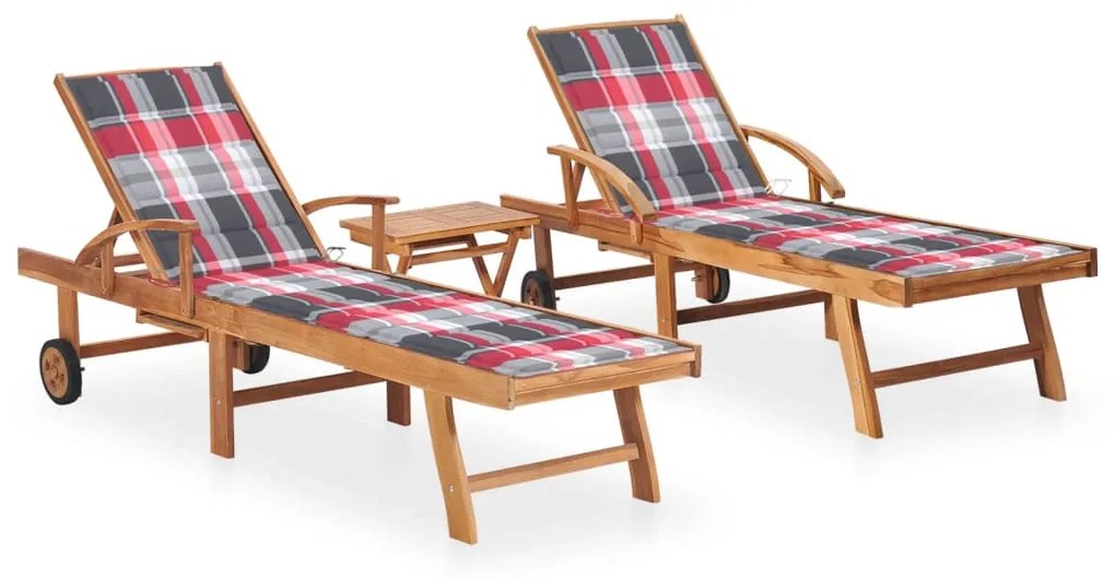 Lettini Prendisole 2 Pz Con Tavolo E Cuscino Massello Di Teak /