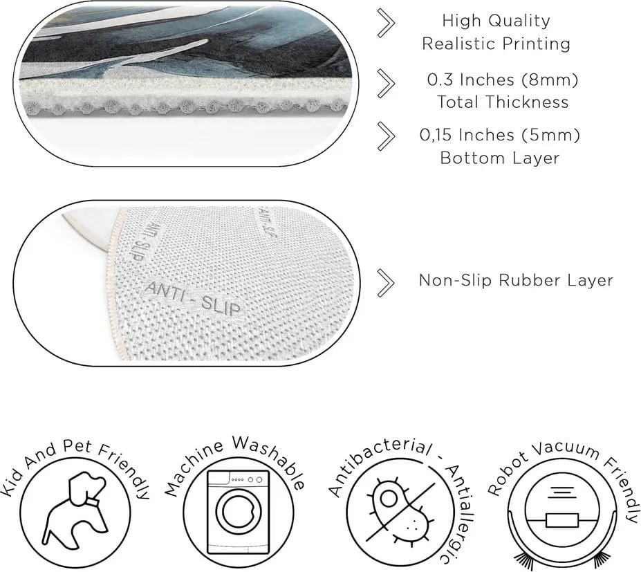 Tappeto rotondo blu lavabile ø 80 cm Golden Leaves – Mila Home