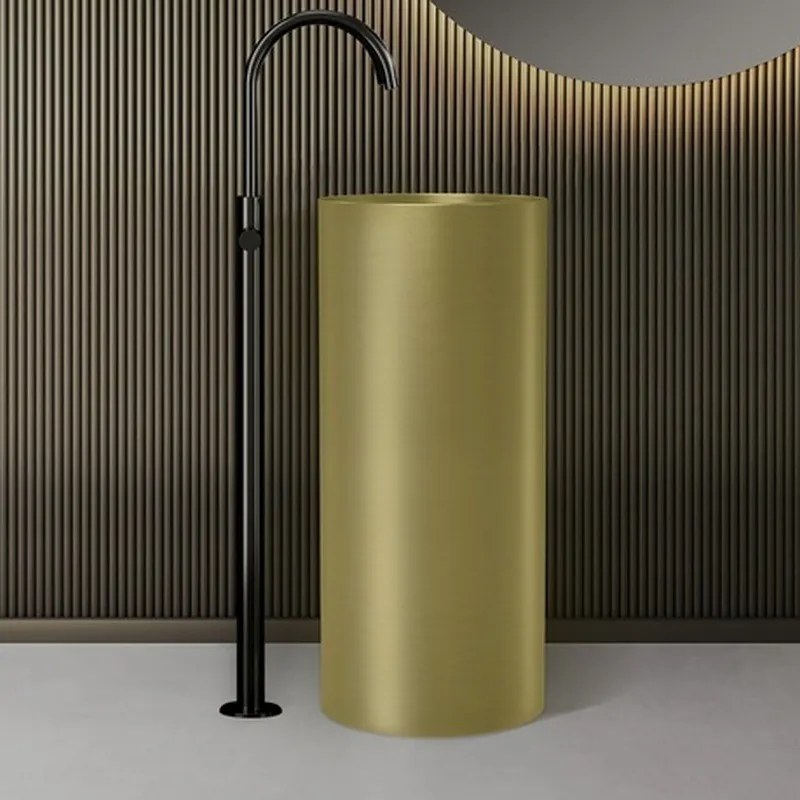 Kamalu - Lavabo da terra freestanding con drenaggio a pavimento finitura oro | KG46000P