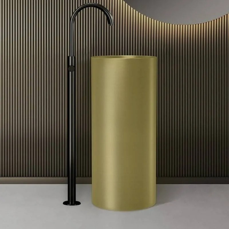 Kamalu - lavabo da terra freestanding con drenaggio a pavimento finitura oro |