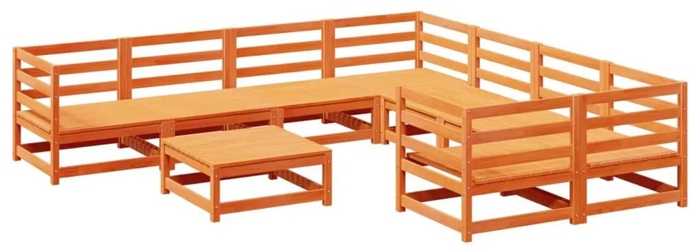Set divani da giardino 9 pz marrone cera legno massello pino