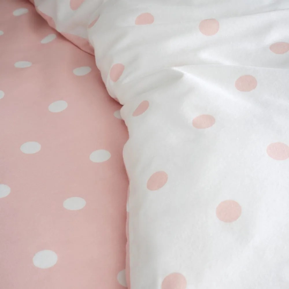 Set copripiumino e federa bianco e rosa in flanella per letto singolo 135x200 cm Polka Dot – Catherine Lansfield