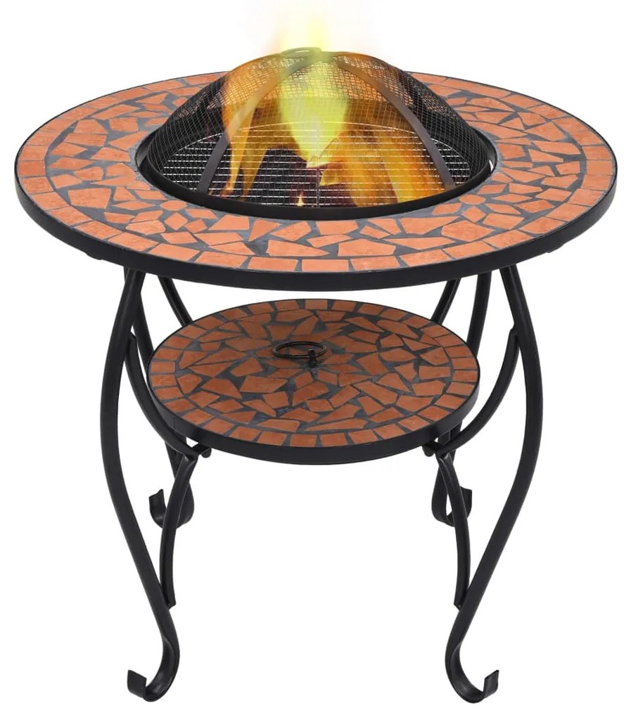 Tavolo Con Braciere A Mosaico Terracotta 68 Cm İn Ceramica /