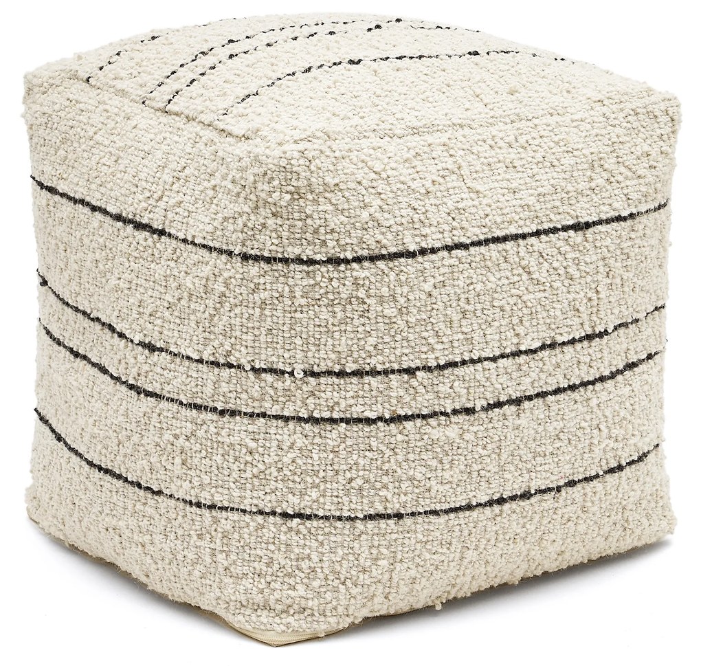 Kave Home - Pouf Micol di lana beige e righe nere 40 x 40 cm