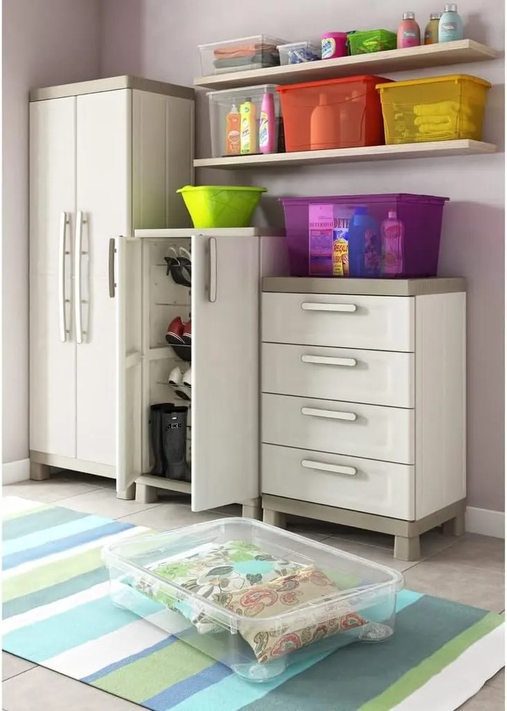 Armadio da Esterno 2 Ripiani 65x45x97H cm in Plastica Keter Excellence Basso Beige/Tortora...