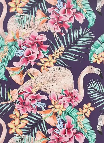 Tapete Flamingo Club von Osborne & Little - Purple/ Cerise