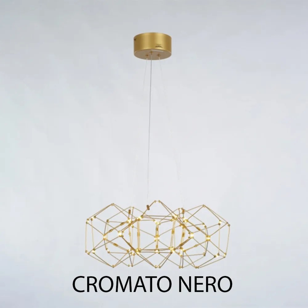 Lampadario A Sospensione Moderno Lucciola Metallo Cromato Nero Led 5 Esagoni