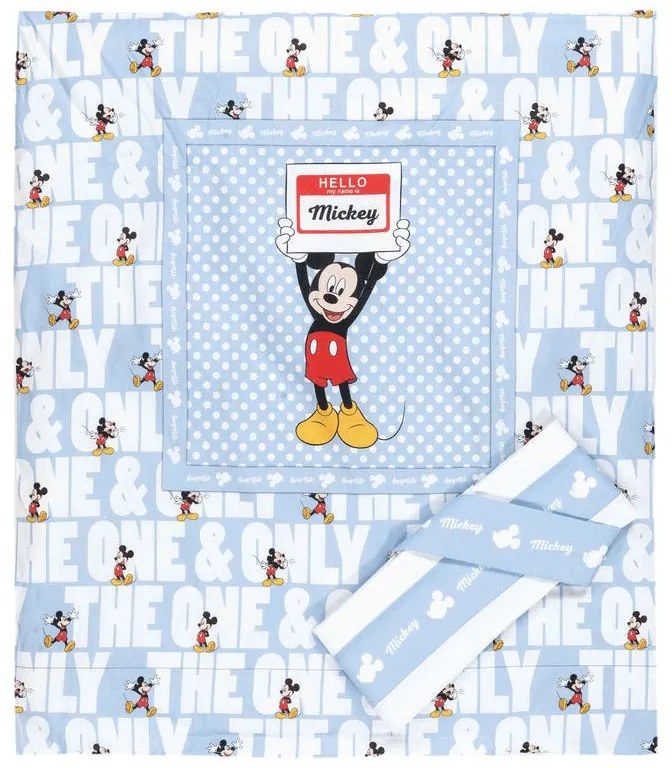 Set piumotto lenzuolino culla Disney Hello Mickey  Colore Azzurro, Dimensioni e Misure Culla