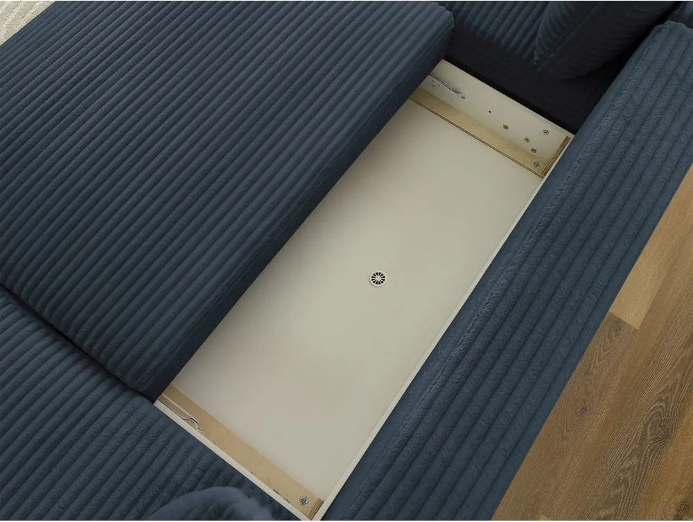 Divano angolare in blu scuro allungabile (con penisola a destra/a forma di "U") con rivestimento in velluto a coste Lucien – Bobochic Paris