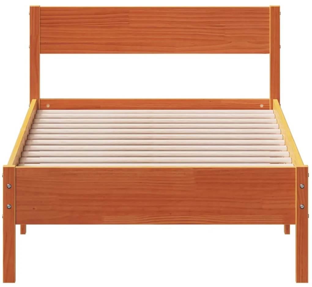 Giroletto con testiera marrone cera 90x190 cm massello pino