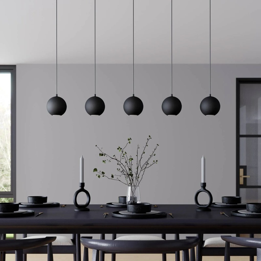 Lampada a sospensione Midnight tutta nera 5 luci HELAM, Nero, Soggiorno / Sala da pranzo, Metallo, Moderno