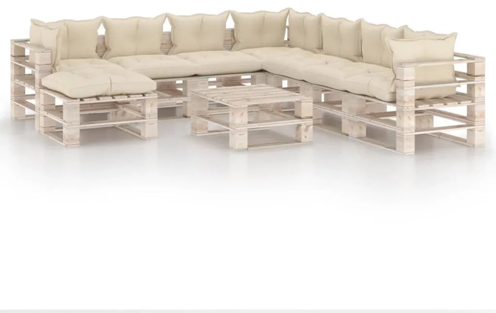 Set divani da giardino pallet 9 pz con cuscini in legno di pino