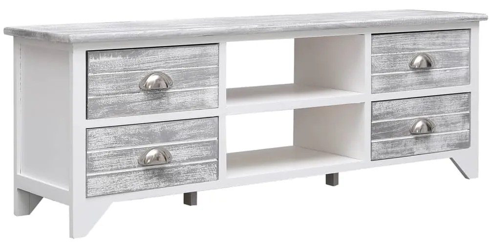 Mobile Porta Tv Bianco E Grigio 108x30x40 Cm Legno Di Paulownia /