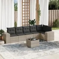 Set Divani da Giardino 7pz con Cuscini Grigio Chiaro Polyrattan 3222601