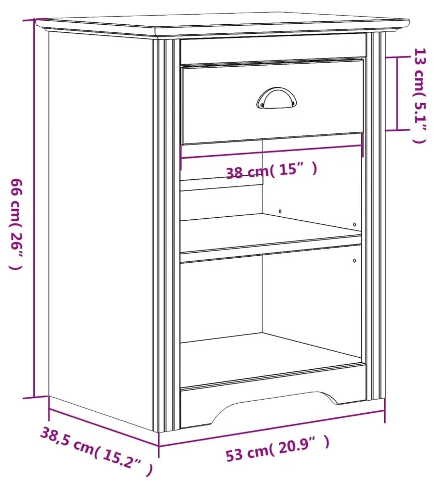 Comodino BODO 53x38,5x66 cm in Legno Massello di Pino Marrone