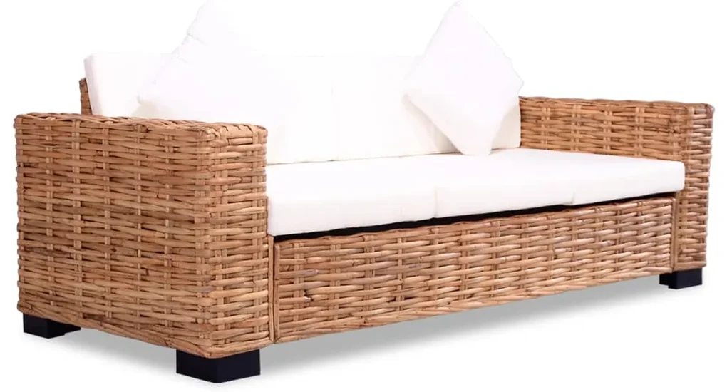 Divano a 3 posti in rattan naturale