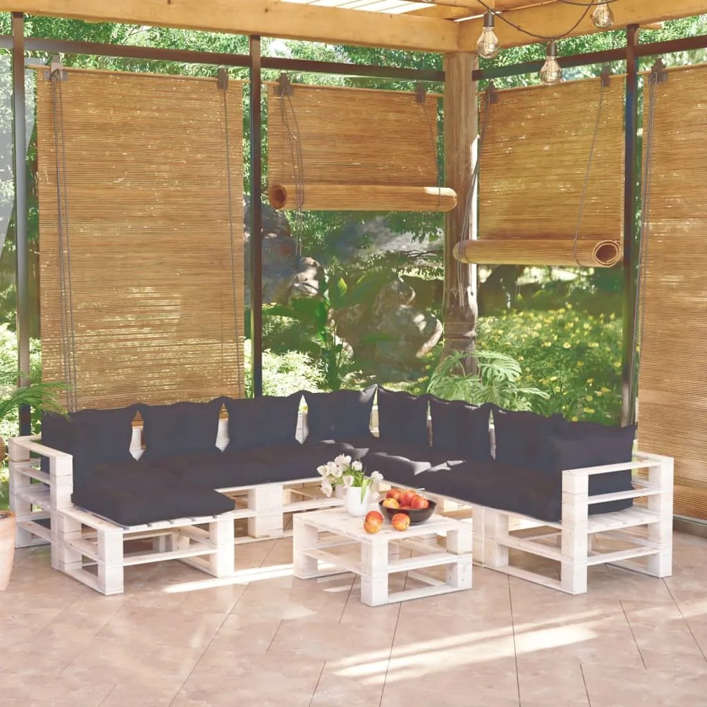 Set divani da giardino pallet 9 pz con cuscini in legno di pino