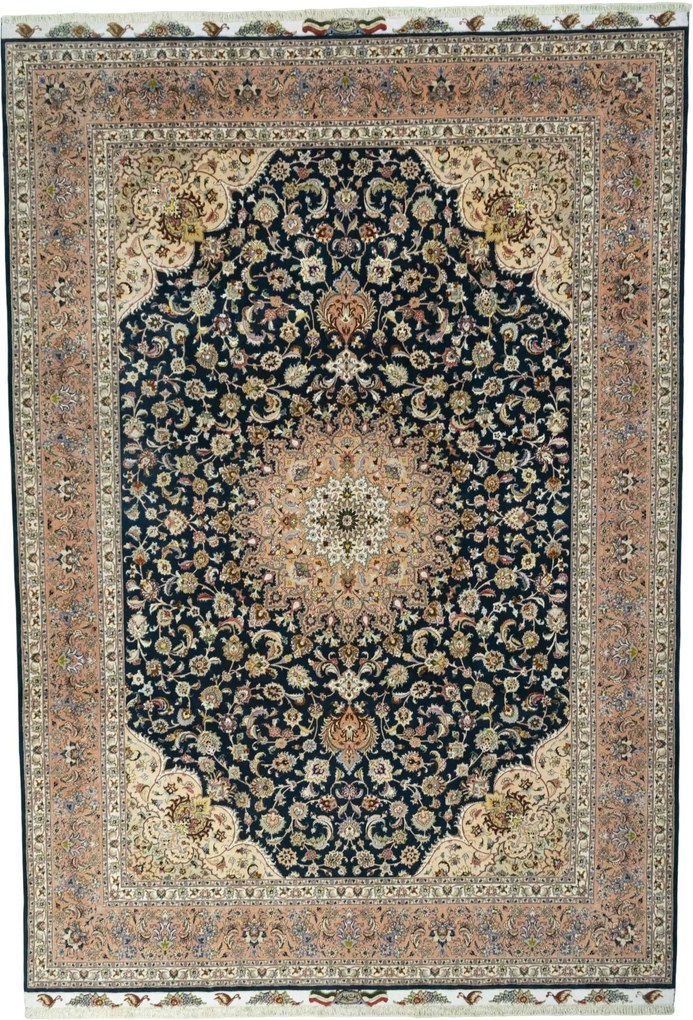 Tabriz Tappeto 380x260 Blu (Iran) Annodato A Mano