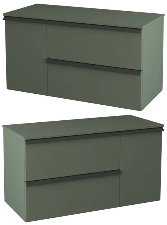 Mobile da bagno sospeso sotto lavabo Rodi L 105 x H 57 x P 46 cm verde laccato opaco, 3 cassetti BADEN HAUS