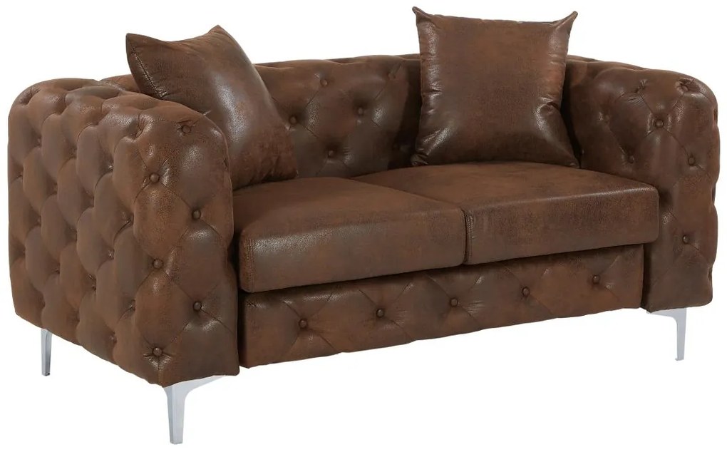 Divano 2 posti Chesterfield in microfibra aspetto pelle invecchiata marrone - EDWINA