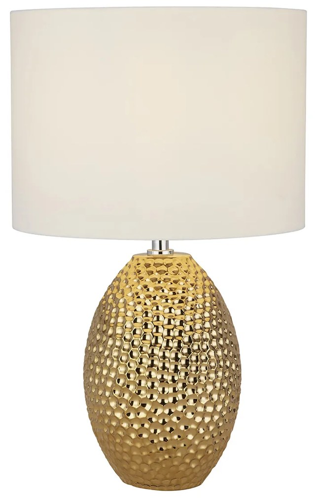 Lampada Scrivania Contemporanea Nadine Porcellana Oro Tessuto Bianco 1 Luce E27