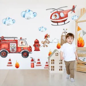 Adesivi murali - Vigili del fuoco, autopompa ed elicottero | Inspio
