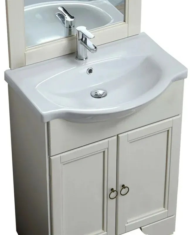 Mobile bagno a terra 55 bianco decape con lavabo e specchio Romantica