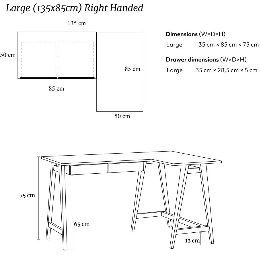 Tavolo da lavoro con piano bianco 85x135 cm Luka - Ragaba