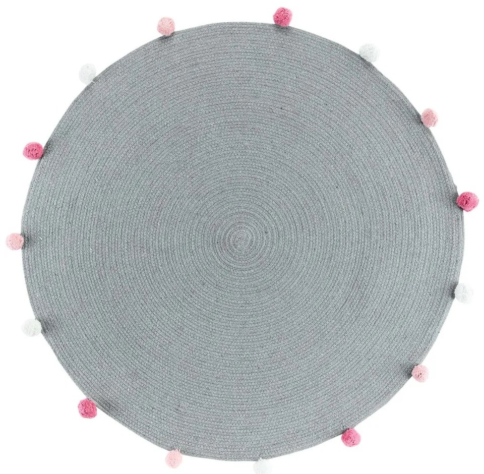 Tappeto rotondo grigio chiaro ø 90 cm Pompomparty - douceur d'intérieur