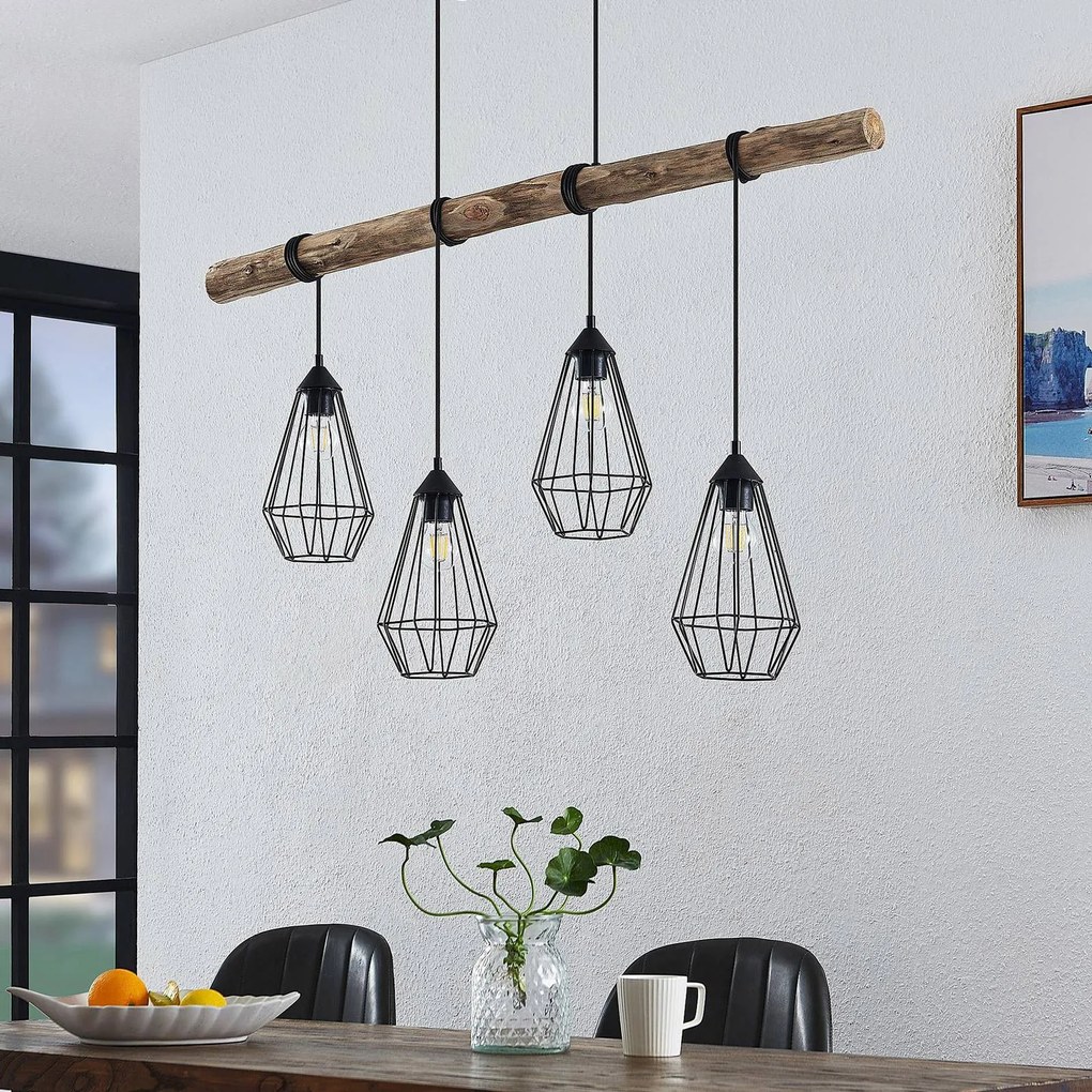 Lampada a sospensione Lindby Eldarion, 116 cm, a 4 luci, legno, E27