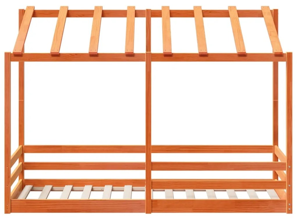 Letto bambini con tetto marrone cera 90x190 cm massello pino