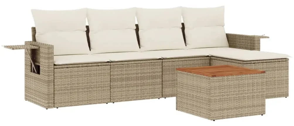 Set divano da giardino 6 pz con cuscini beige in polyrattan