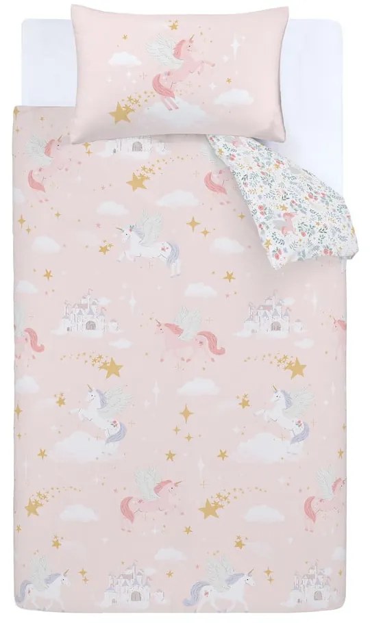 Set copripiumino e federa da bambini rosa per letto matrimoniale 200x200 cm Fairytale Unicorn – Catherine Lansfield