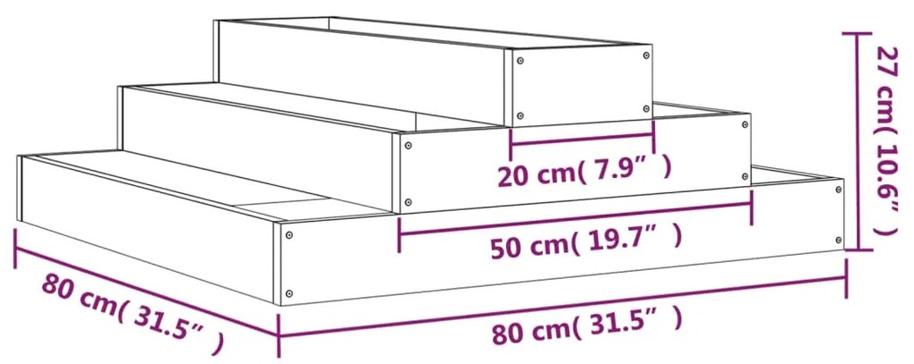 Fioriera 80x80x27 cm in Legno Massello di Douglas