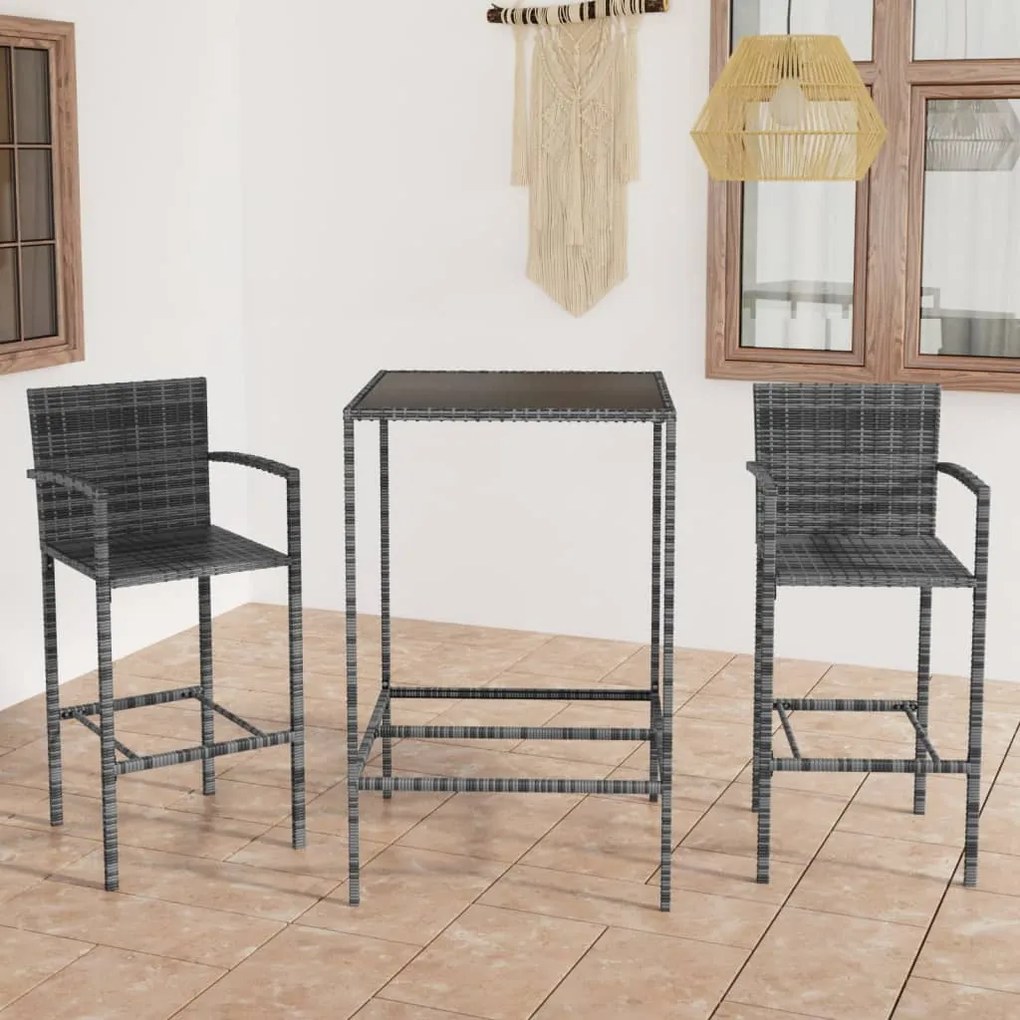 Set Bar Da Giardino 3 Pz İn Polyrattan Grigio /
