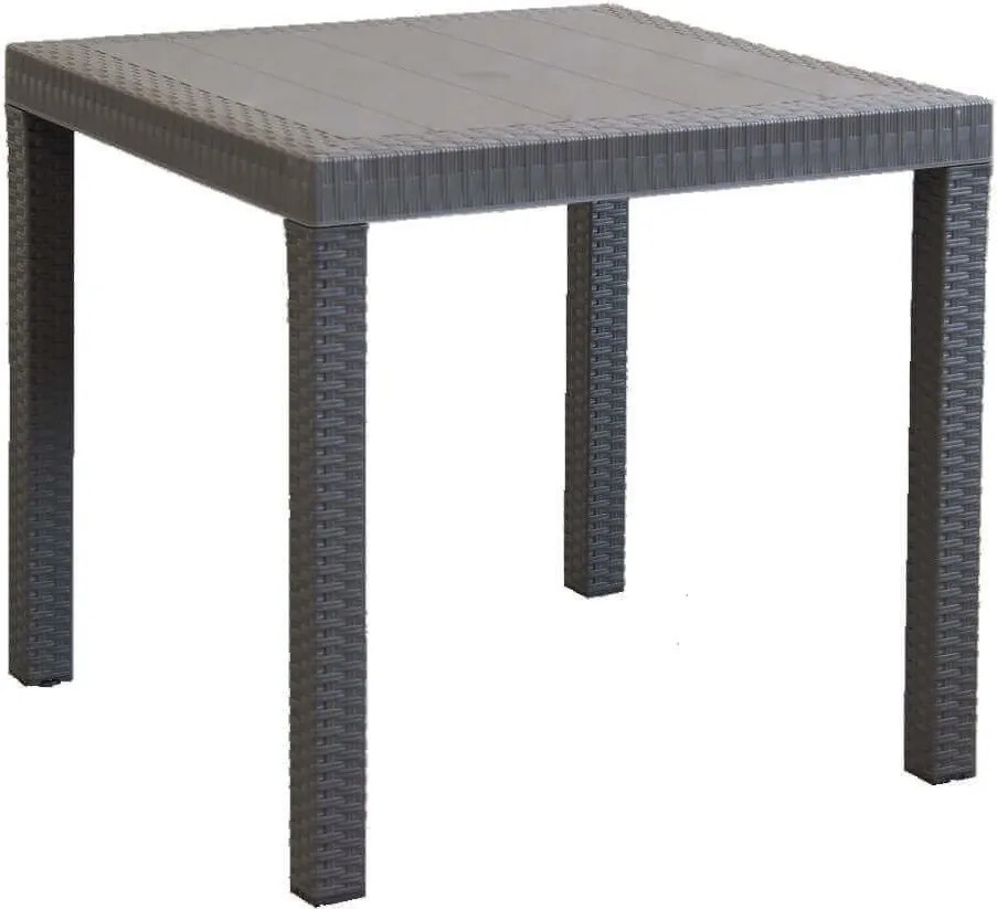 CALIGOLA - set tavolo in resina effetto rattan cm 80 x 80 x 74 h con 4 poltrone Alma