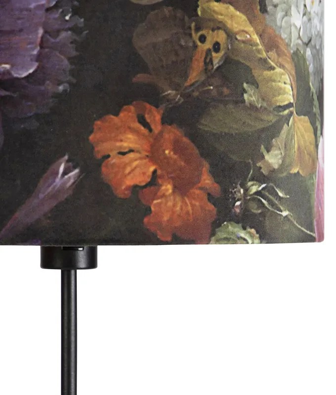 Lampada da terra nera con paralume in velluto con fiori 35 cm - Parte