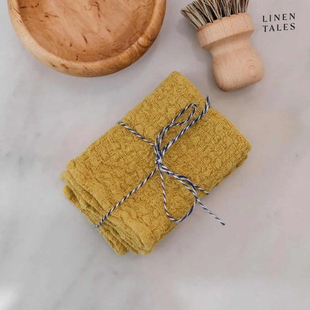 Asciugamani di lino in set da 2 26x26 cm Lemon Curry - Linen Tales