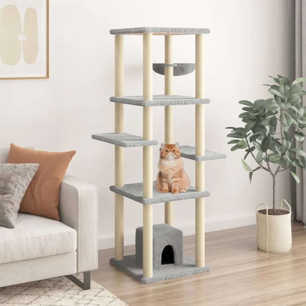 Albero per gatti con tiragraffi in sisal grigio chiaro 154 cm