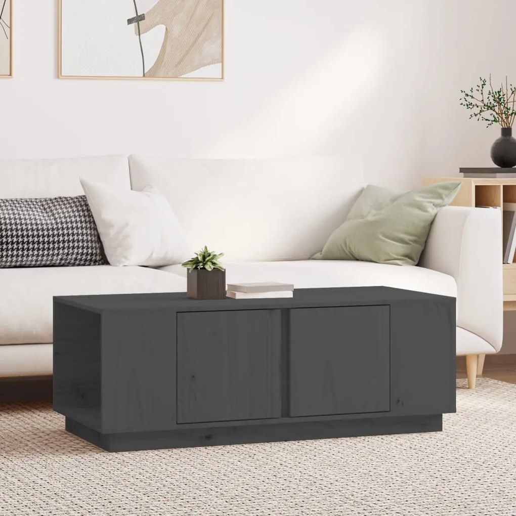 Tavolino Da Salotto Grigio 110x50x40 Cm Legno Massello Di Pino /