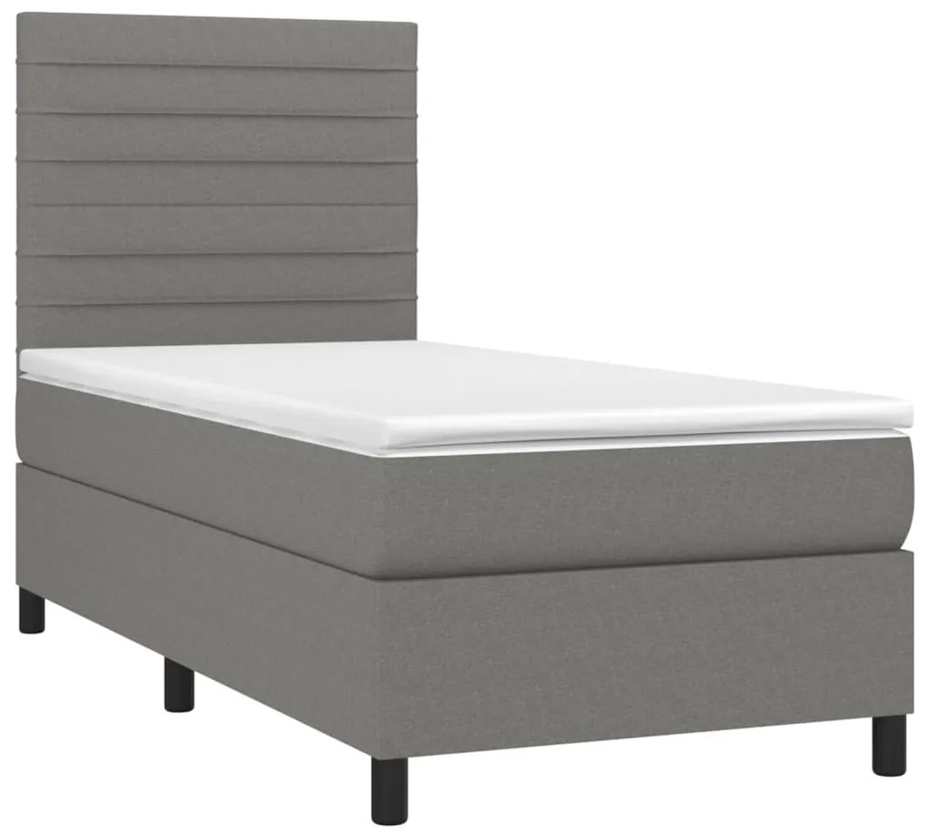 Letto a molle materasso e led grigio scuro 90x190 cm in tessuto