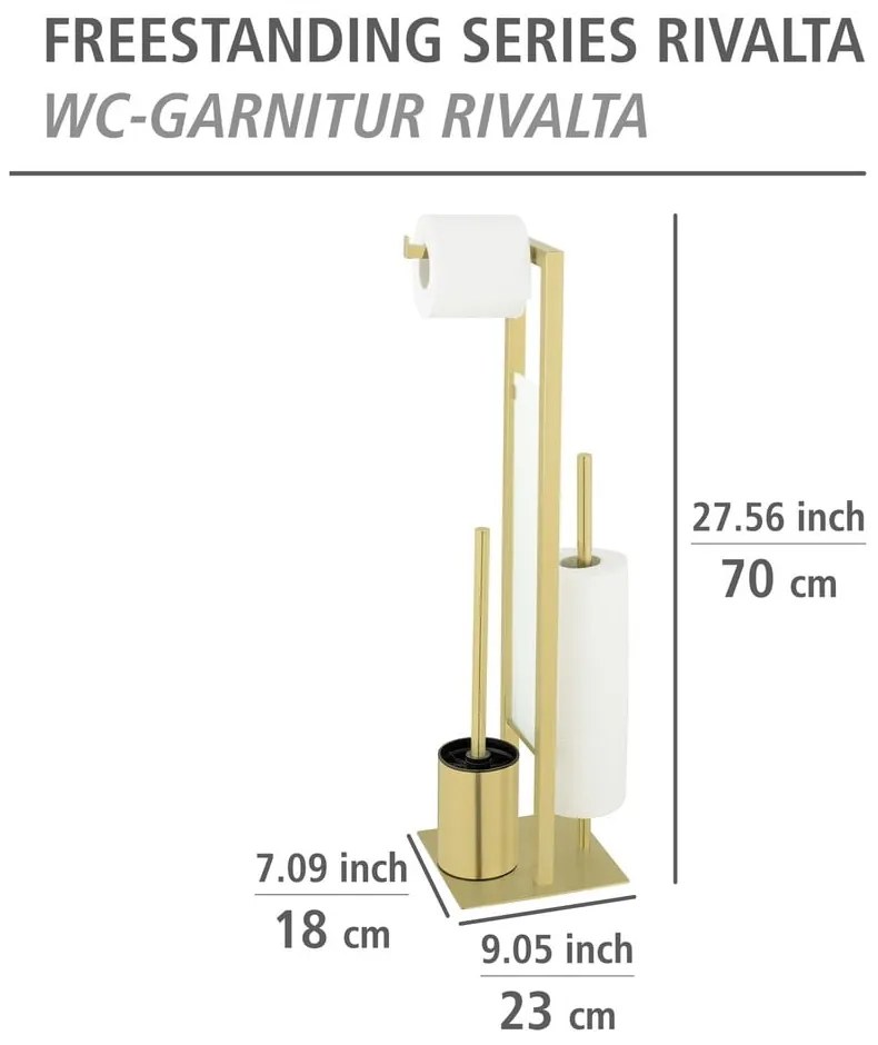 Porta carta igienica con spazzola in acciaio inox in oro Rivalta - Wenko