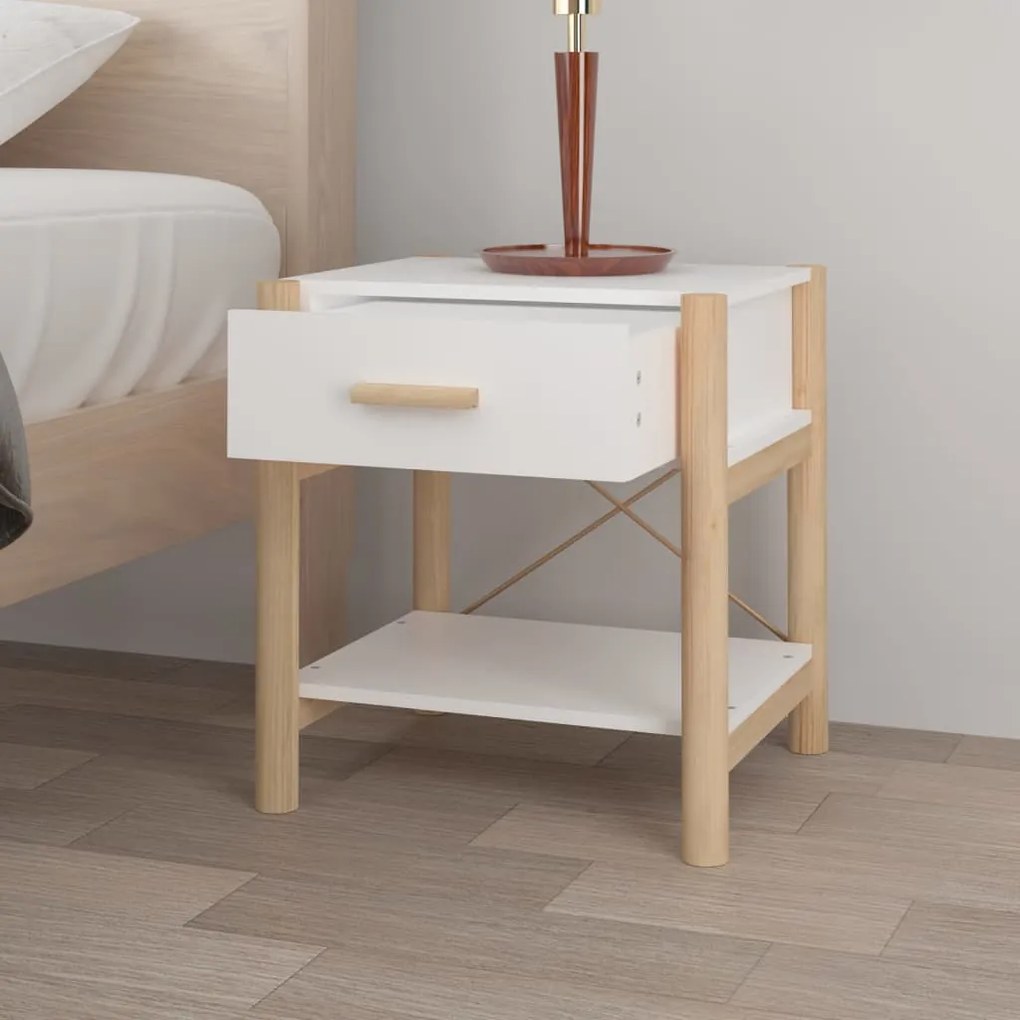 Tavolini da letto 2pz bianchi 42x38x45 cm in legno multistrato