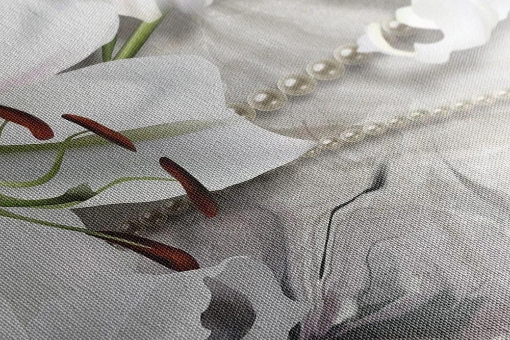 Stampa su tela – Giglio bianco con perle