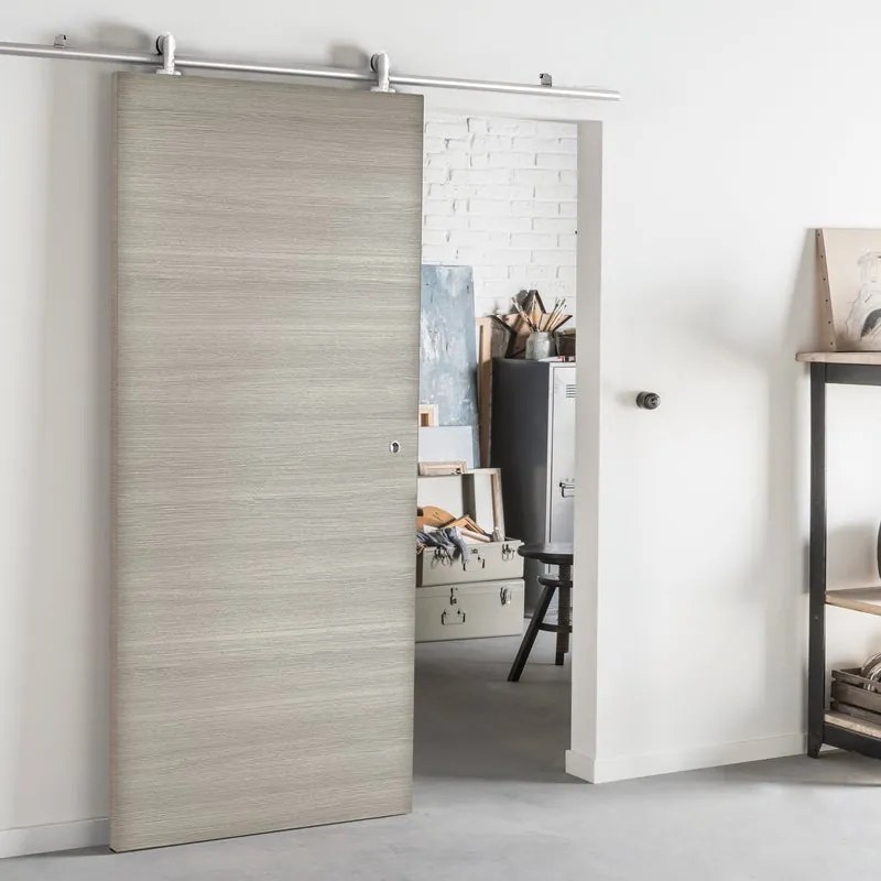 Porta scorrevole Cambridge in mdf rovere grigio, L 93 x H 212 cm, con binario Ermes Reversibile