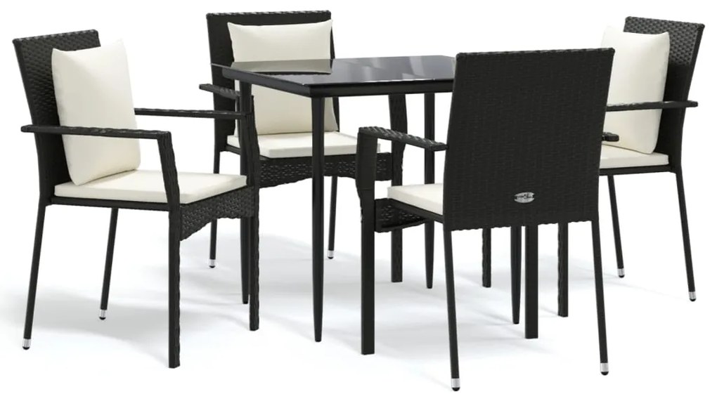 Set da pranzo da giardino 5 pz nero con cuscini in polyrattan