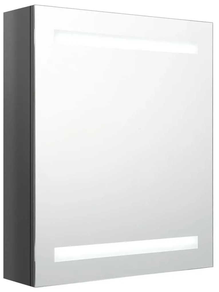 Armadietto bagno con specchio e led grigio lucido 50x14x60 cm