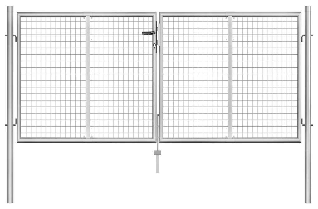 Cancello Per Giardino İn Acciaio Zincato 306x150 Cm Argento /