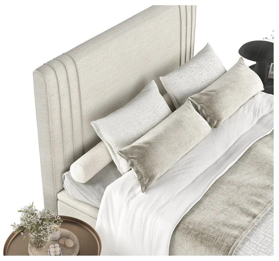 Letto matrimoniale imbottito beige con contenitore 160x200 cm Musca - Maison de Rêve